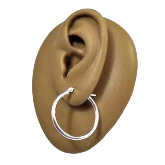 1 Inch 25mm Sterling Silver Hoop Pierced Post Earrings - Picture 2 of 5